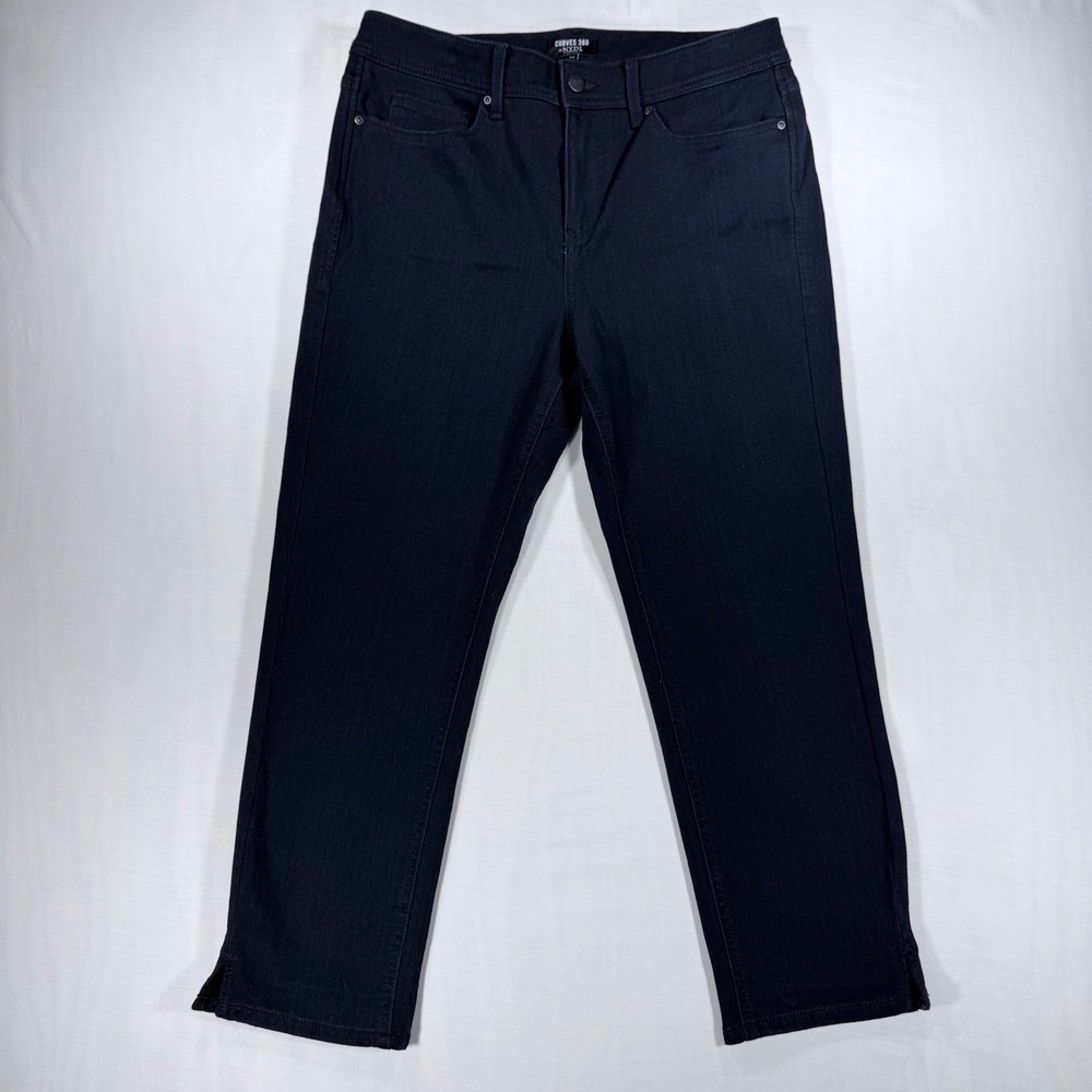 NYDJ Curves 360 Shape Slim Straight Ankle Jeans Womens Size 12 Dark Wash Slit